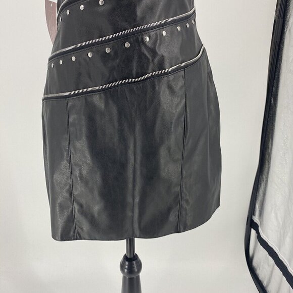 NWT Kitten By AllureBlack Faux Leather Zipper Embellished Mini Dress. Size Large - Picture 4 of 9